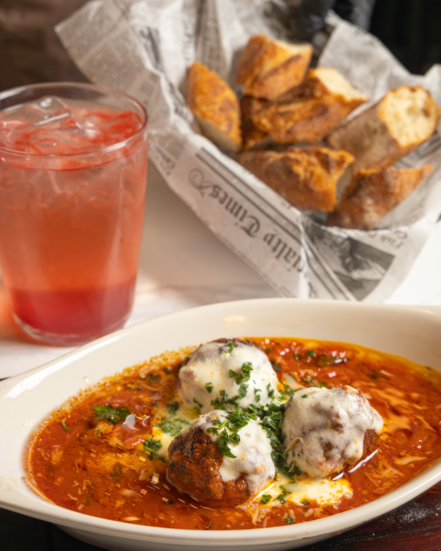 House meatballs in San Marzano sugo